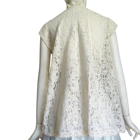 Vintage Intime California Floral Lace Open Front Coverup Lounge Nylon Top M - Picture 5 of 10